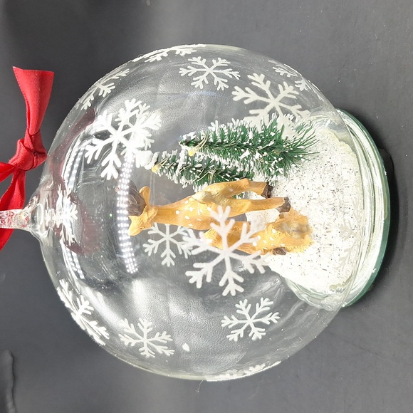 Glass Holiday Ornament with Reindeer and Snowflakes - Picture 2 of 6